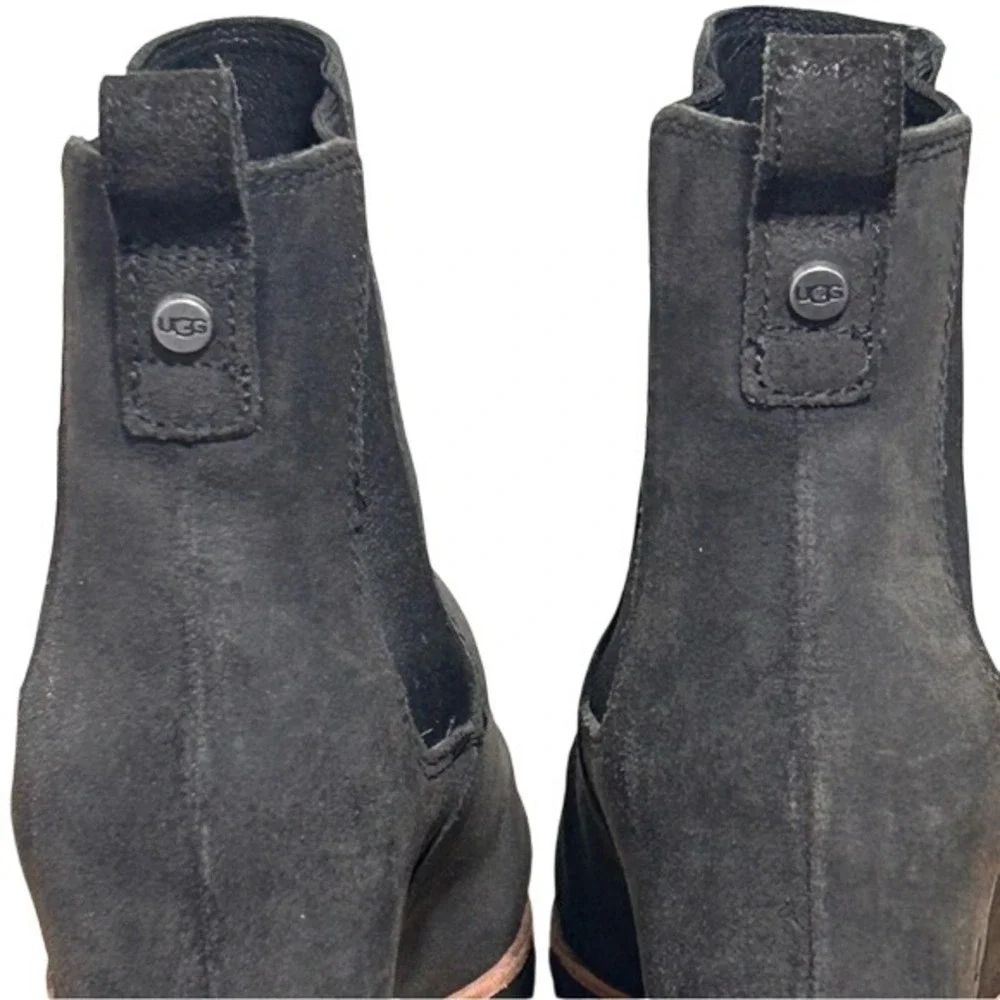 UGG Hidden Wedge Womens 7‎ Ankle Boots Black Suede Slip On